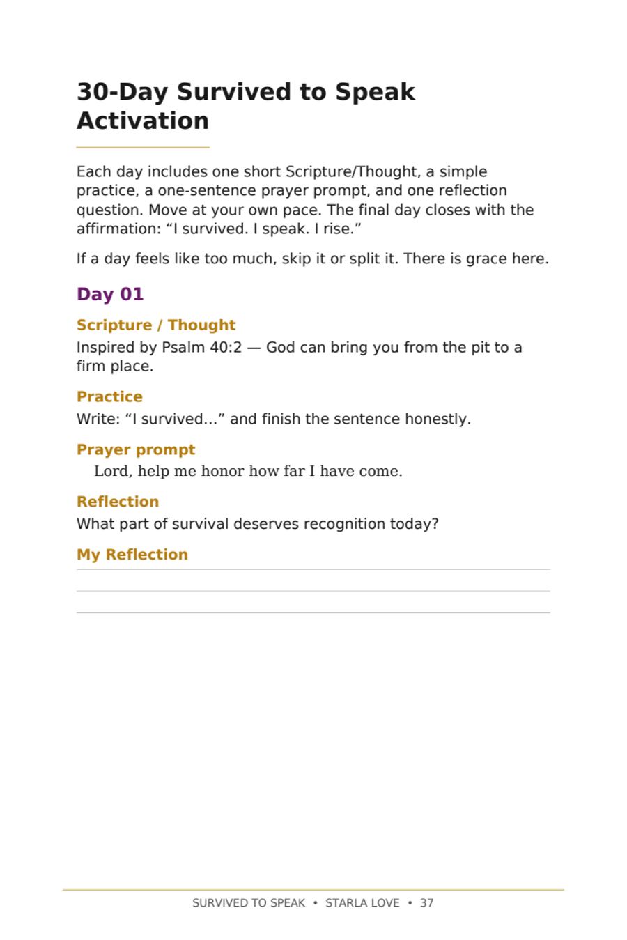 30-day activation from Survived to Speak